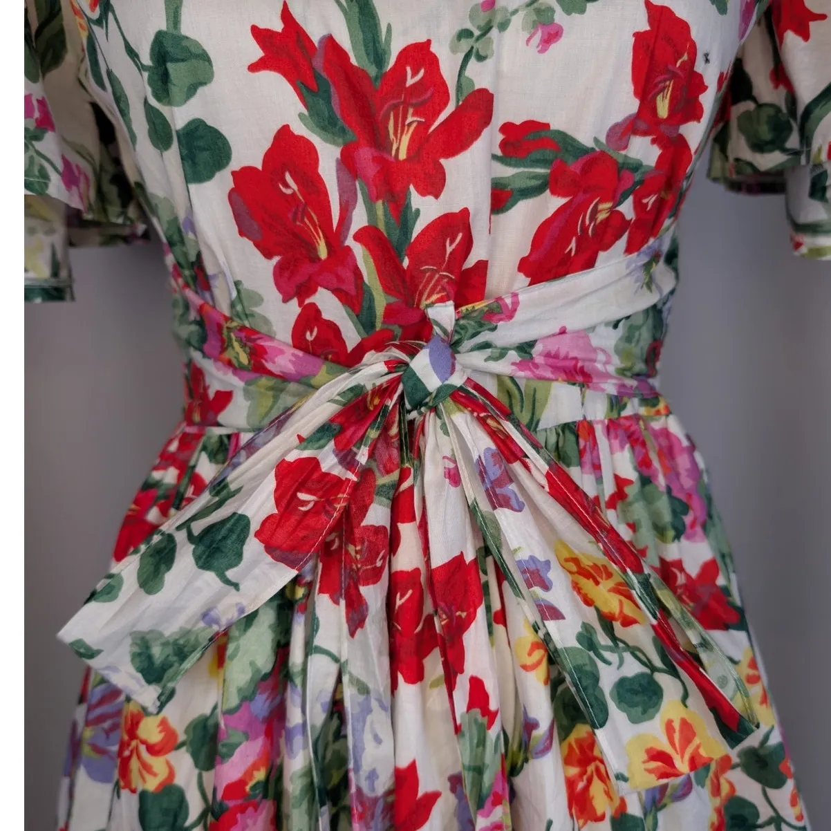 Vintage 80s Floral Cotton Dress Peter Pan Collar Cottagecore Midi - Image 9