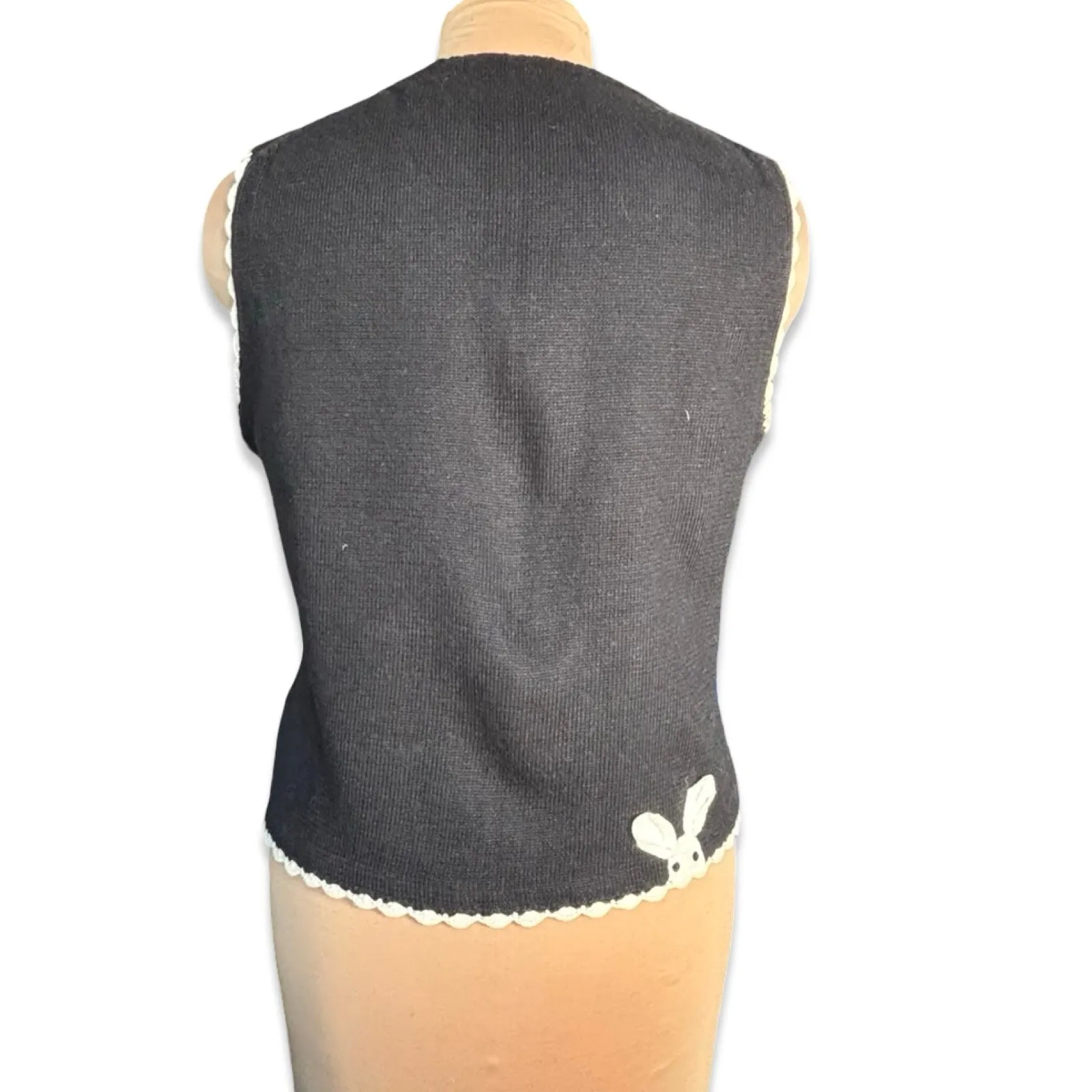 Vintage Michael Simon Easter Bunny Applique Knit Sweater Vest Medium Whimsical Black - Image 6