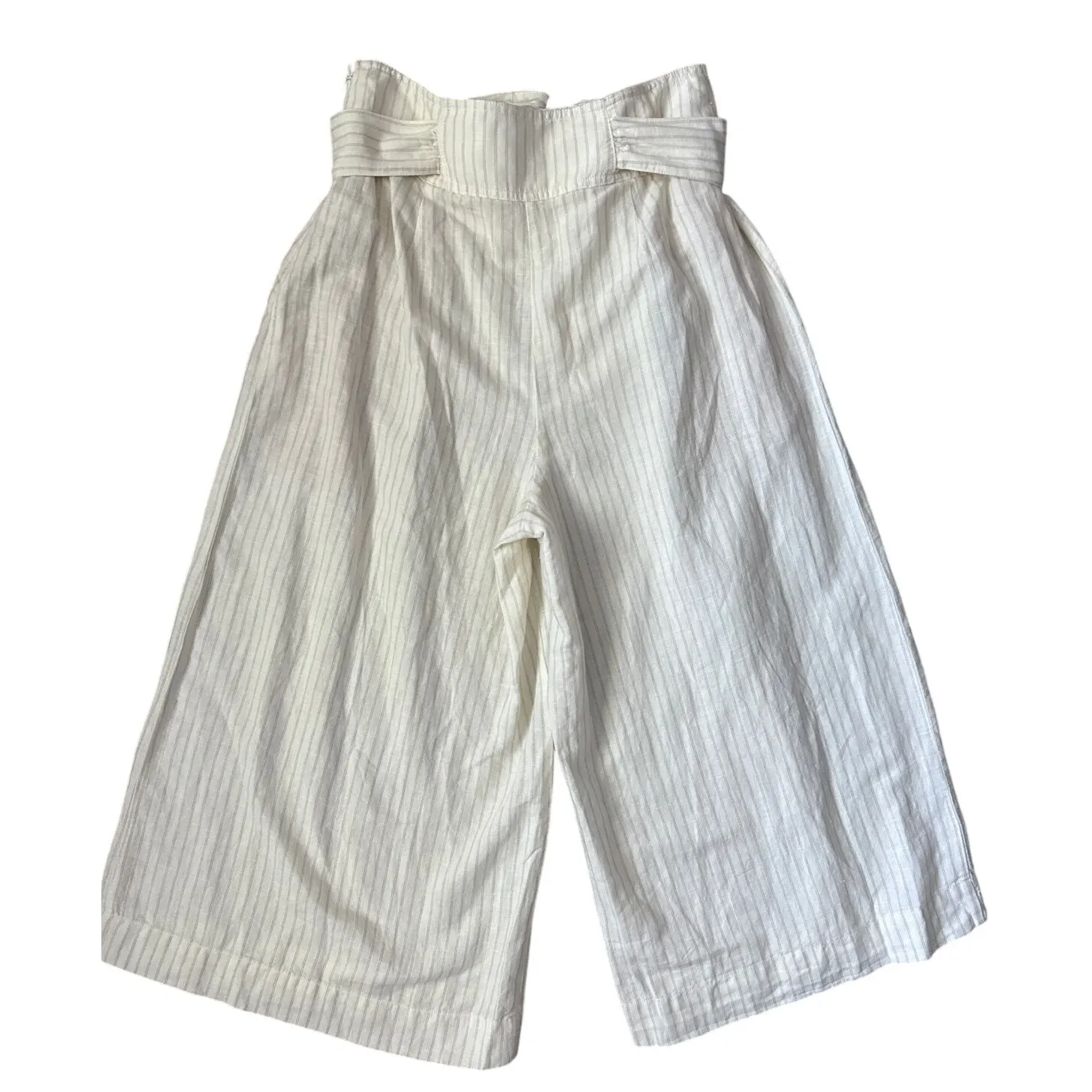 Anthropologie‎ Pinstripe Palm Beach Belted Crop Pants Cream Size 10 - Image 9