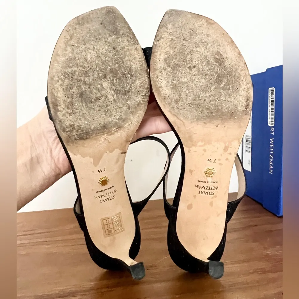 Stuart Weitzman Aleena 75 mid heel sandal black glitter 7.5 - Image 4