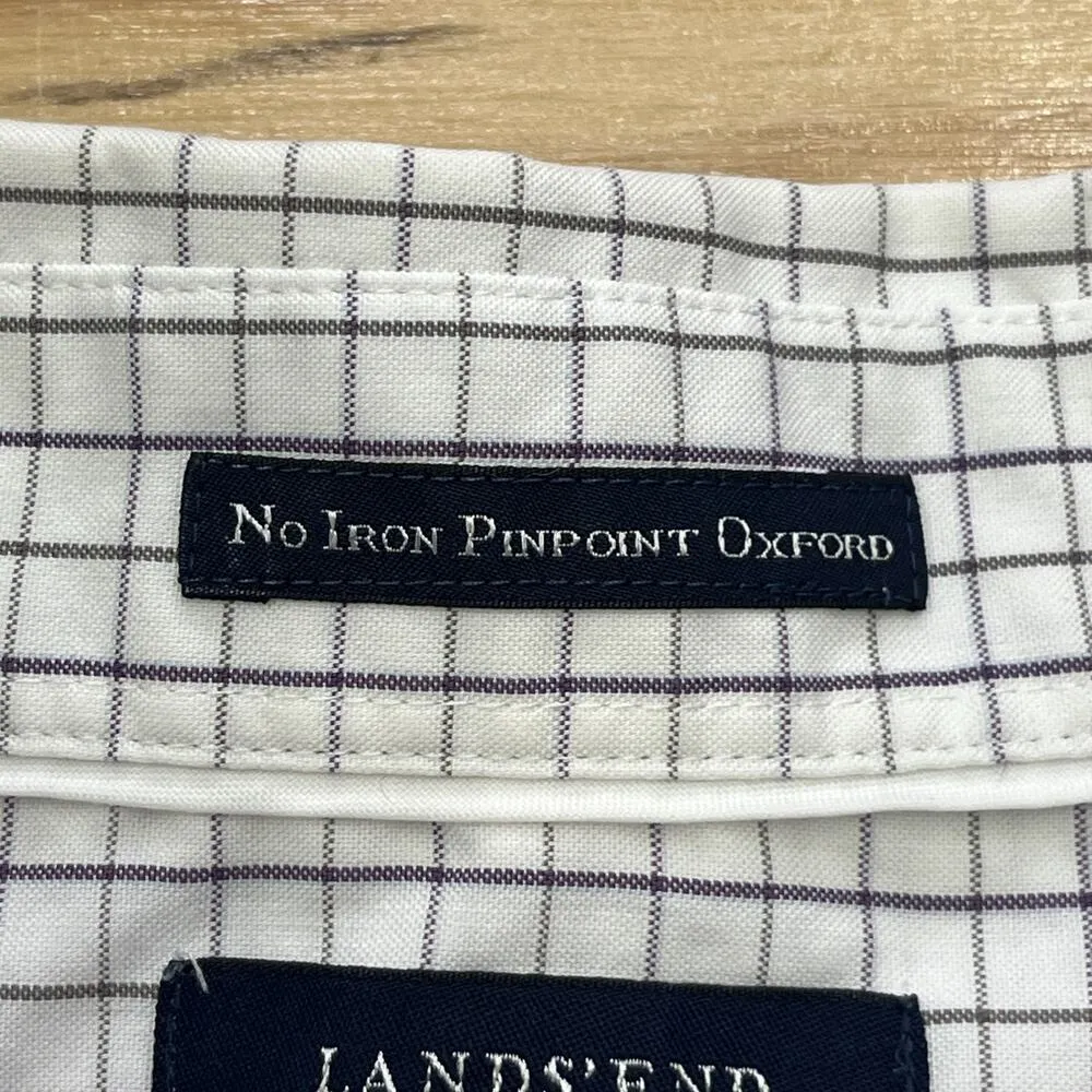LANDS’S END No Iron Pinpoint Oxford Plaid Button Up Top Women's Size 28W Career - Image 3