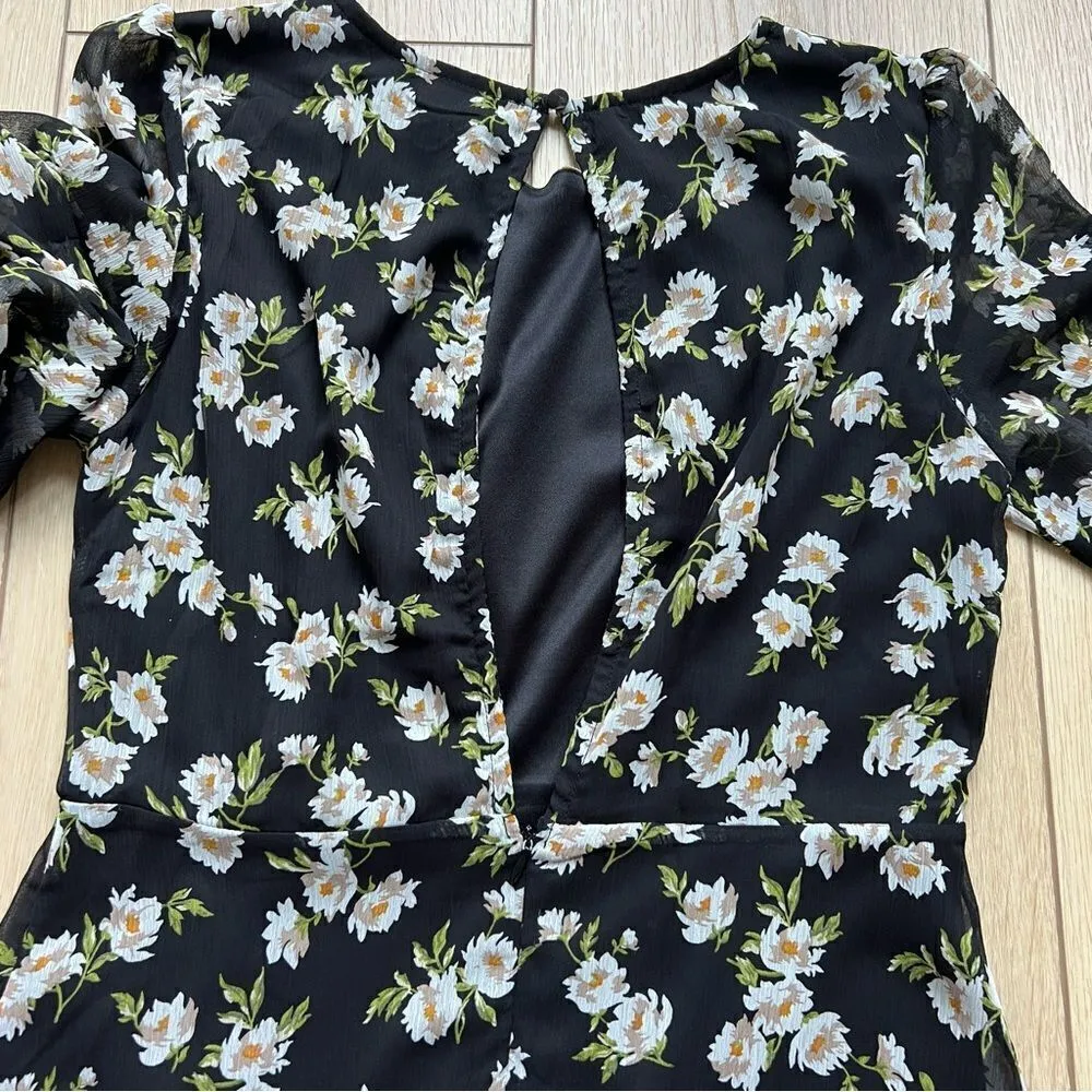 ASOS Emory Park Dark Ditzy Floral Print Maxi Dress Size Large Long Sleeve - Image 13