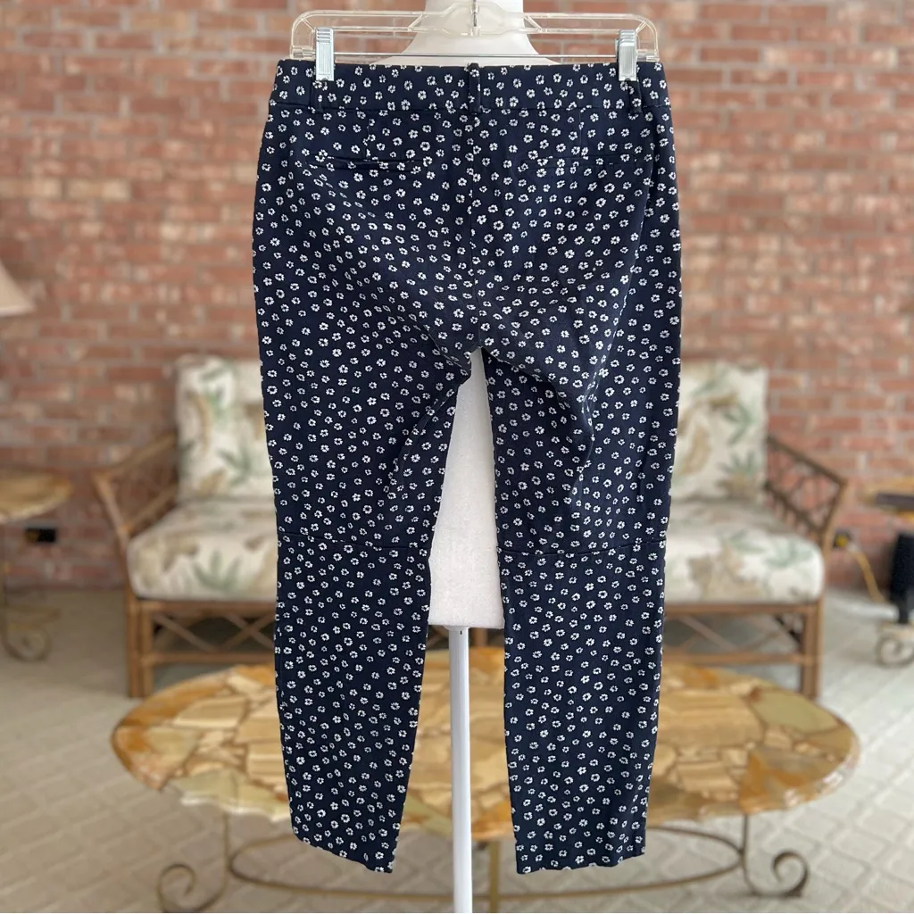 J. Crew Pants Cropped Ankle Tapered Floral Blue Flat Front 6 Business Casual Job - Image 7