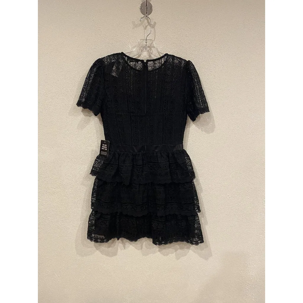 Express Dress Womens XS Black Lace Tiered Ruffle Short Sleeve Cocktail Mini - Image 5