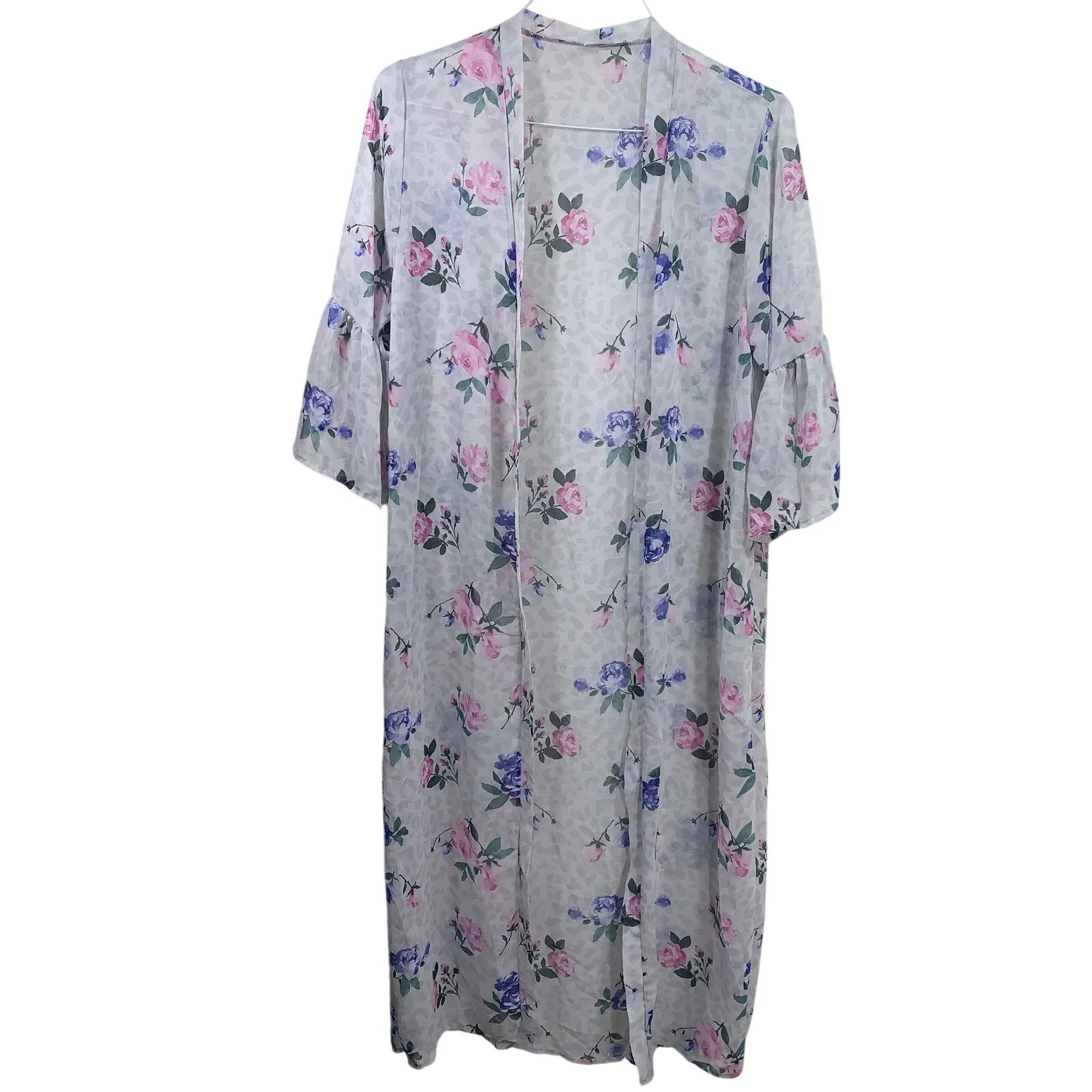 The Zig Zag Stripe Women's Long Open Cardigan Size M Sheer Floral White Size M - Image 6