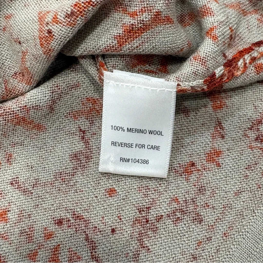 🌟GARNET HILL🌟 PATCHWORK BOHO  PRINT MERINO WOOL CARDIGAN SWEATER RED SZ L - Image 4