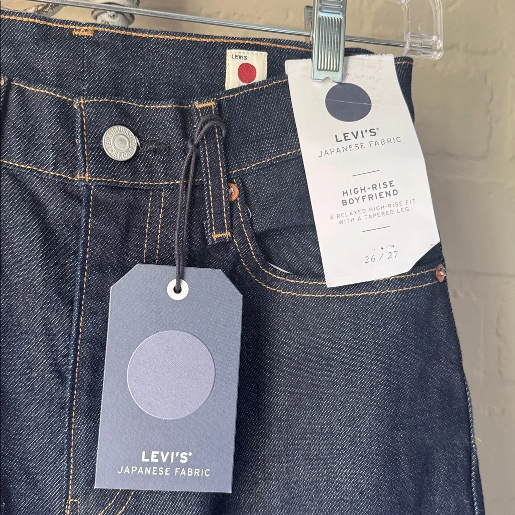 Levi’s Japanese jeans Fabric High Rise Boyfriend Women’s 26 X 27 Dark Blue Denim - Image 4