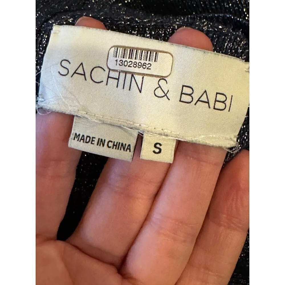 Sachin + Babi Dress Womens Small Navy Blue Metallic Knit Puff Sleeve Amelie Mini - Image 11