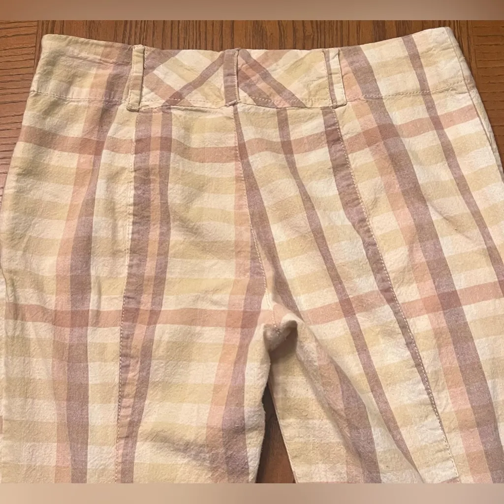 Free People The Way You Move‎ Flare Natural Plaid Linen Pants Vented Hem Size 4 - Image 9