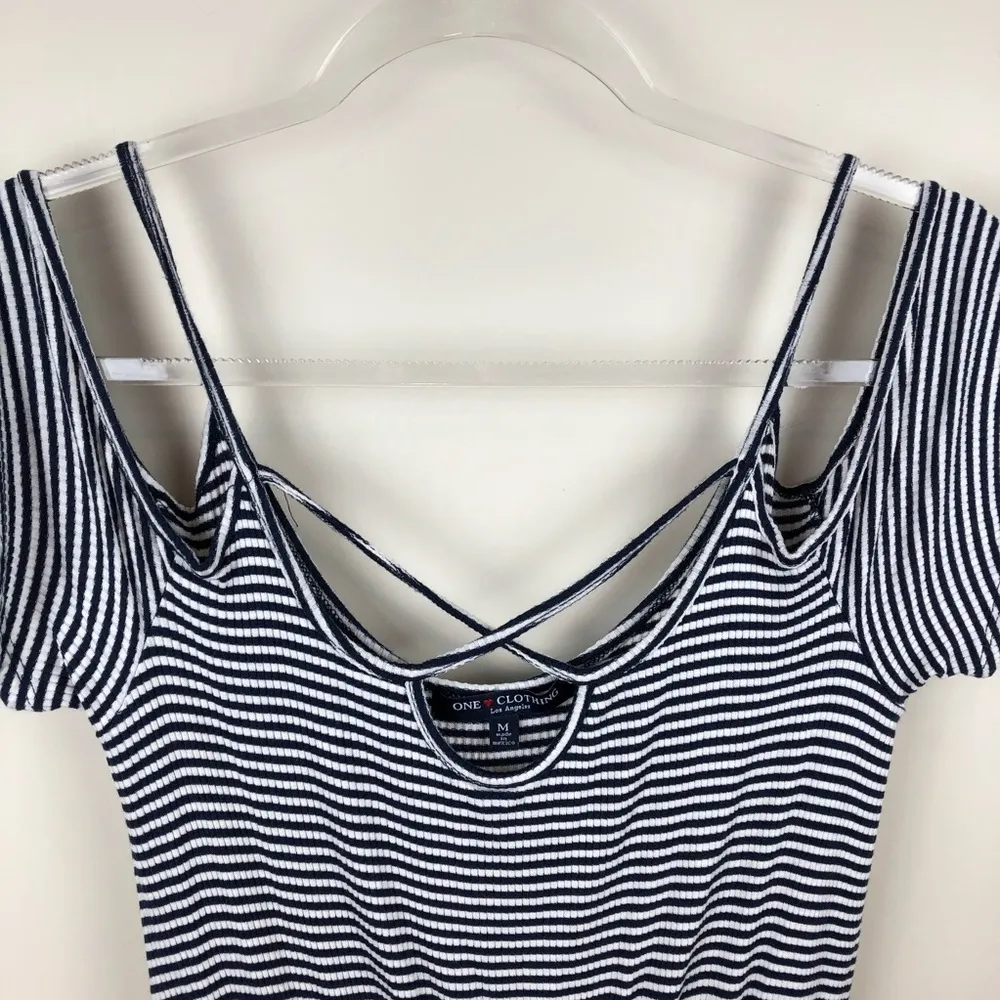 One Clothing  Striped Romper Blue White Medium M - Image 2