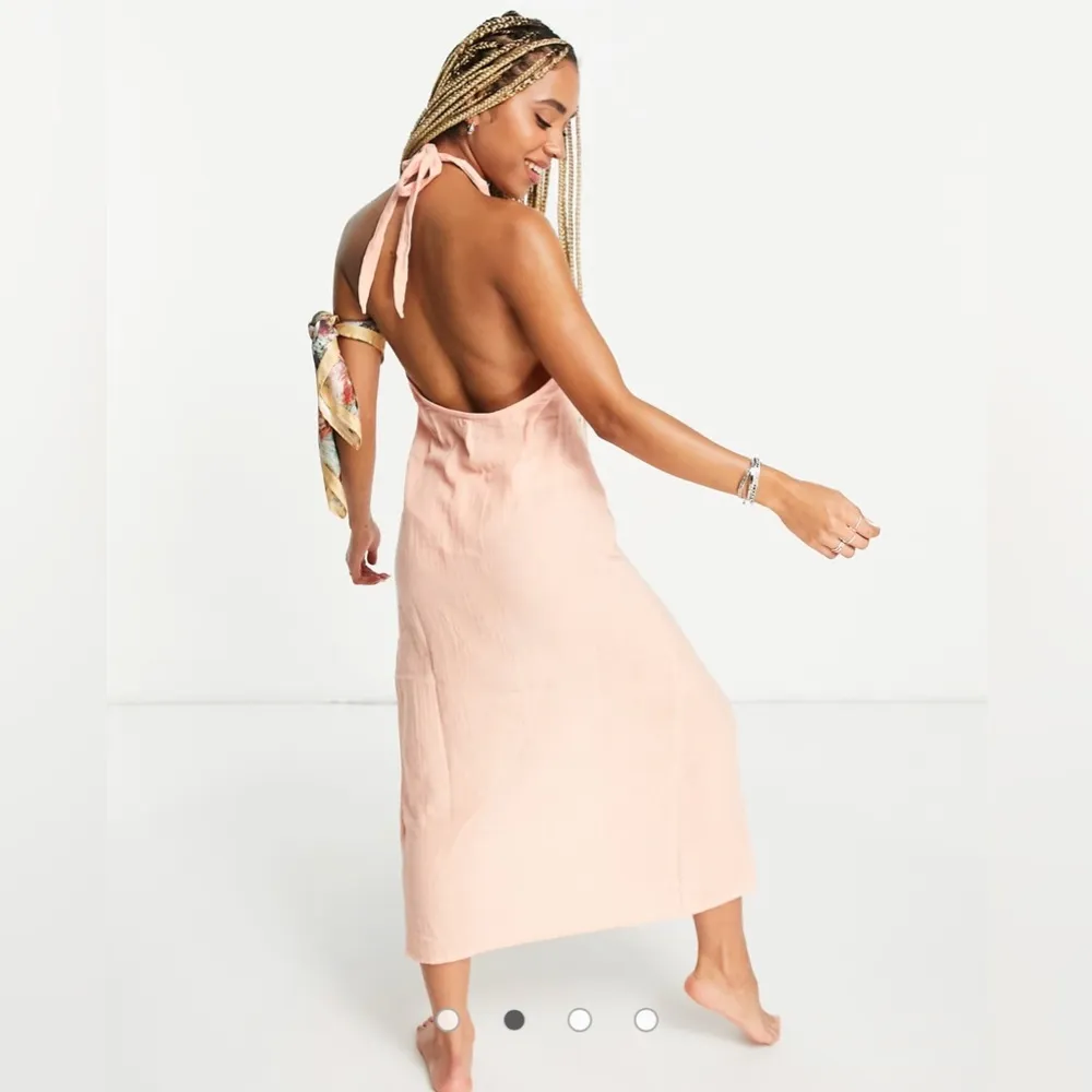 ASOS DESIGN Halter Midi Dress Gauze apricot pink Beach Boho Cotton Sleeveless 4 - Image 11