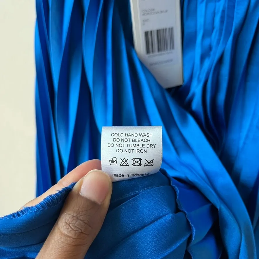 L’IDEE Renaissance Moroccan Blue Pleated Satin‎ Crisscross Halter Mini Dress NWT Size 8 - Image 11