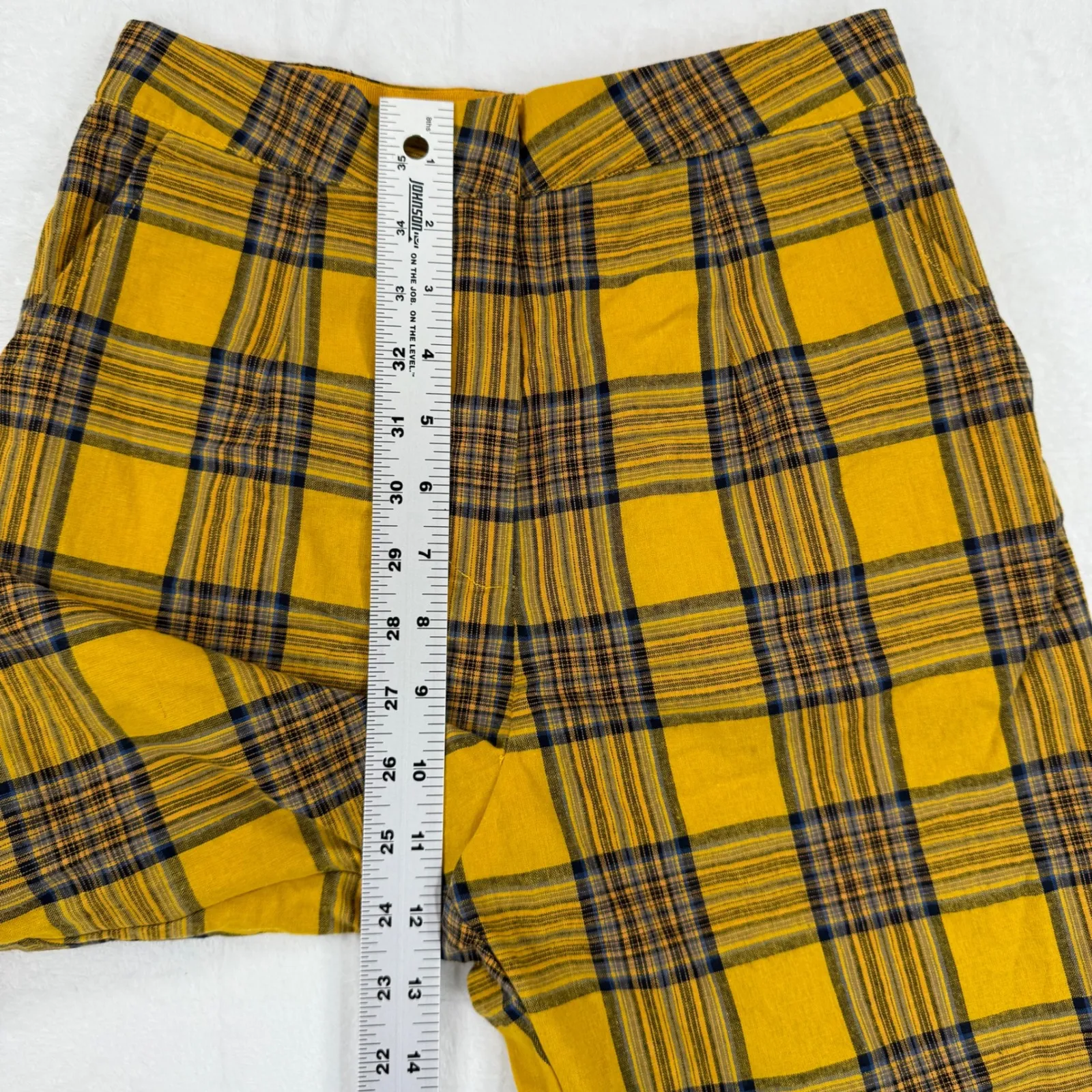 LPA Butter Yellow Plaid High Waisted Straight Leg Pants Women's XS - Image 3