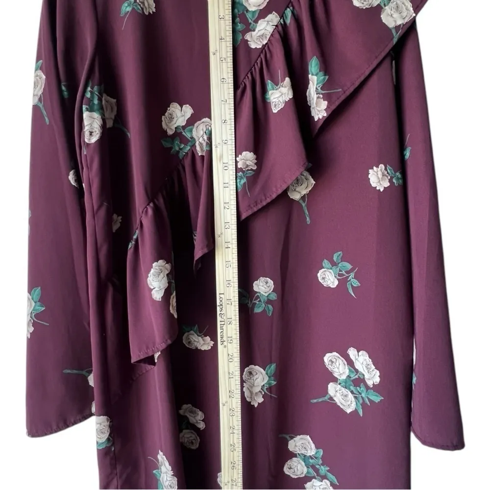 Women's floral trendy spring fucsia pink midi printed long sleeve mimi & daphne Size L - Image 5