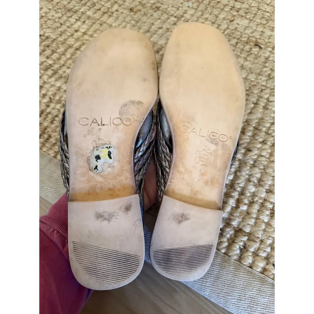 Calico Metallic Woven Leather Slingback Sandals Women’s Size (укажи свой) Square Silver - Image 5