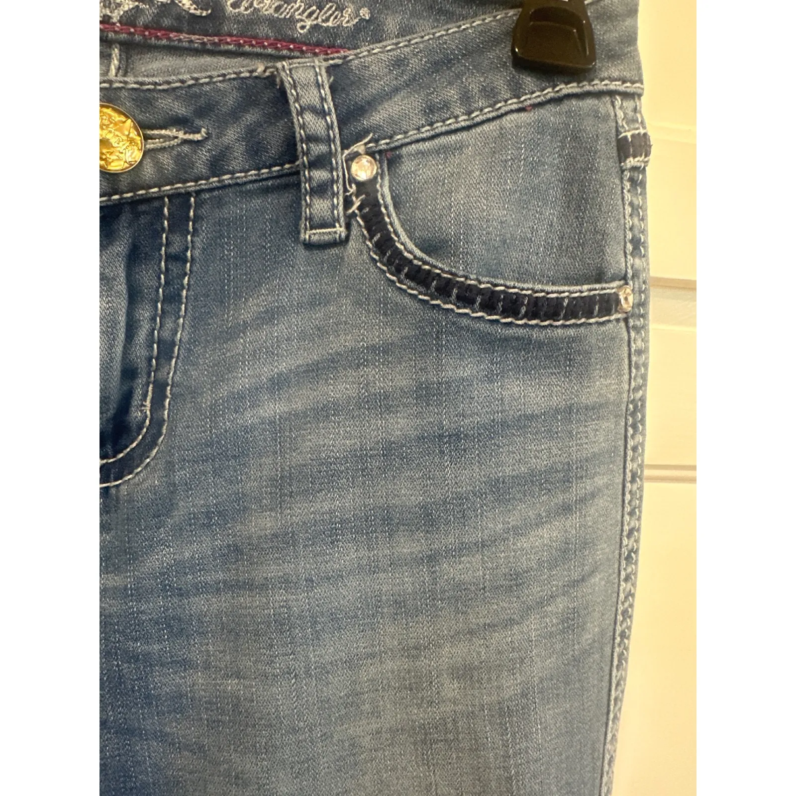 Western rock Wrangler Blue Low Rise Bootcut Jeans casual 26x32 cowgirl Size 26 - Image 4