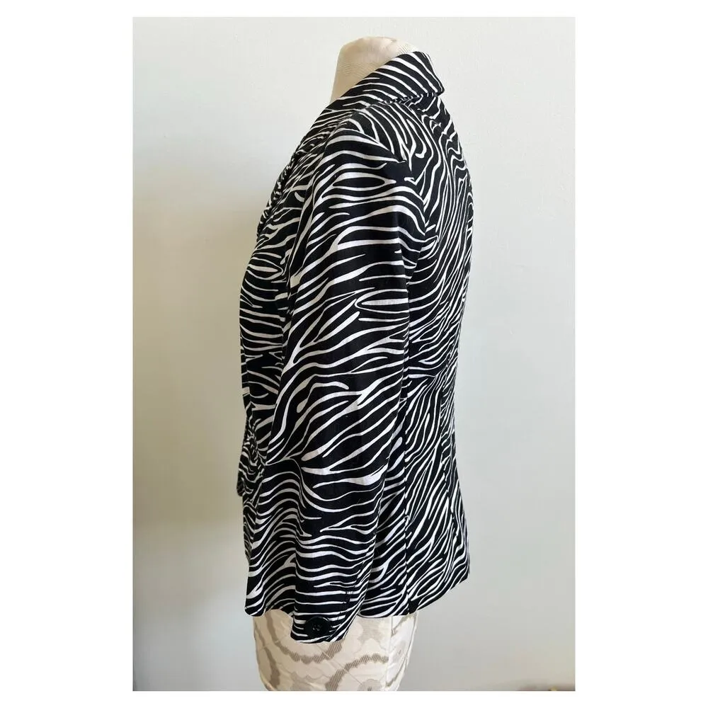 Elementz Zebra Animal Print 3/4 Sleeve Blazer Medium - Image 2