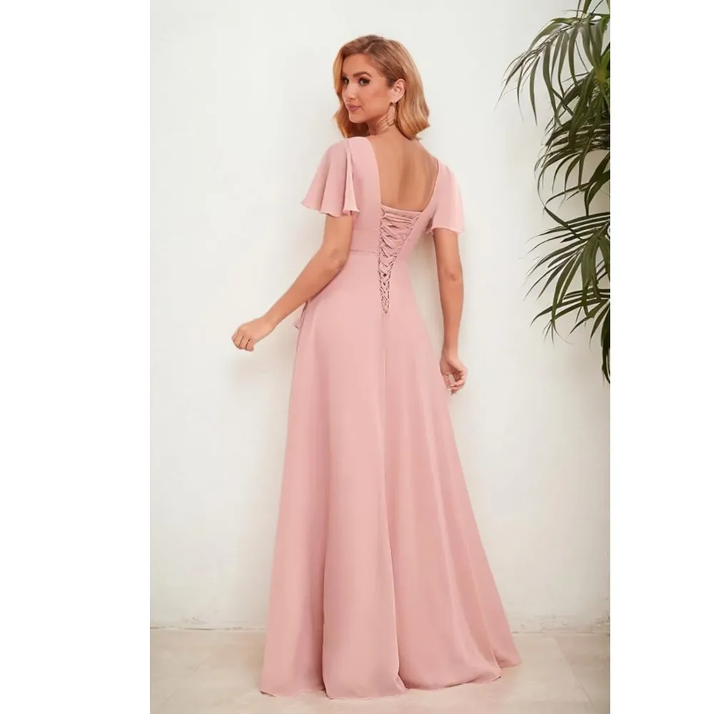 Chiffon long v neck gown dress sage green NEW size 6 elegant formal corset back - Image 2