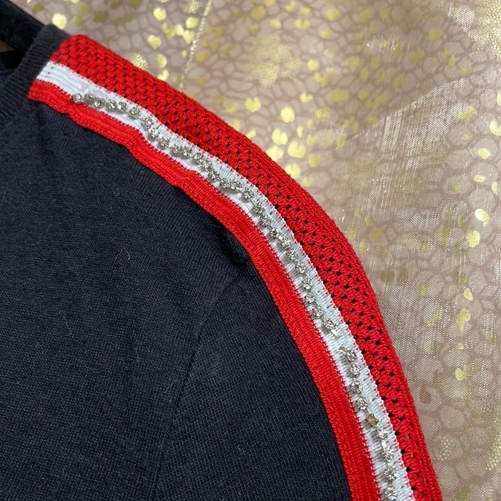 PINK Victoria’s Secret black/red rhinestone sequin bling t-shirt, size S - Image 5