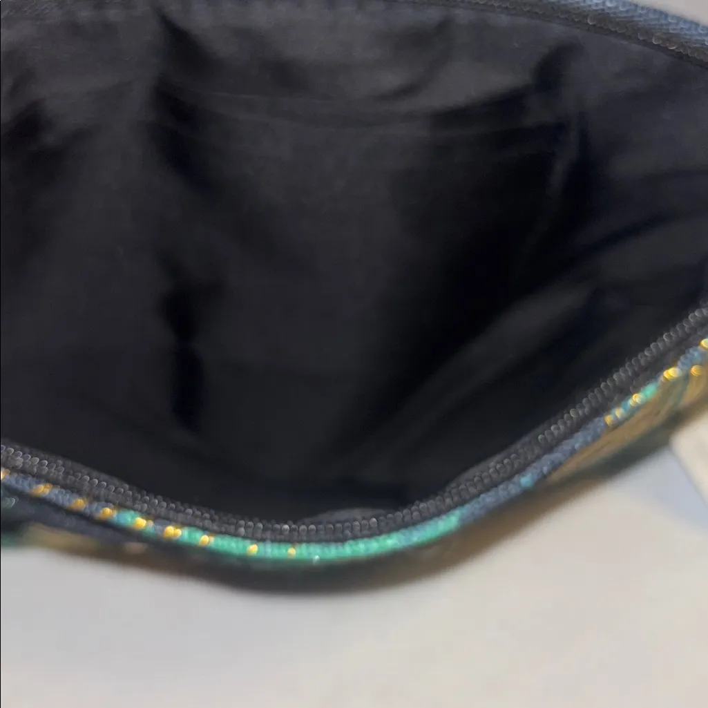 Tropical Leaf Print Pouch with Gold Accents Black - Image 8