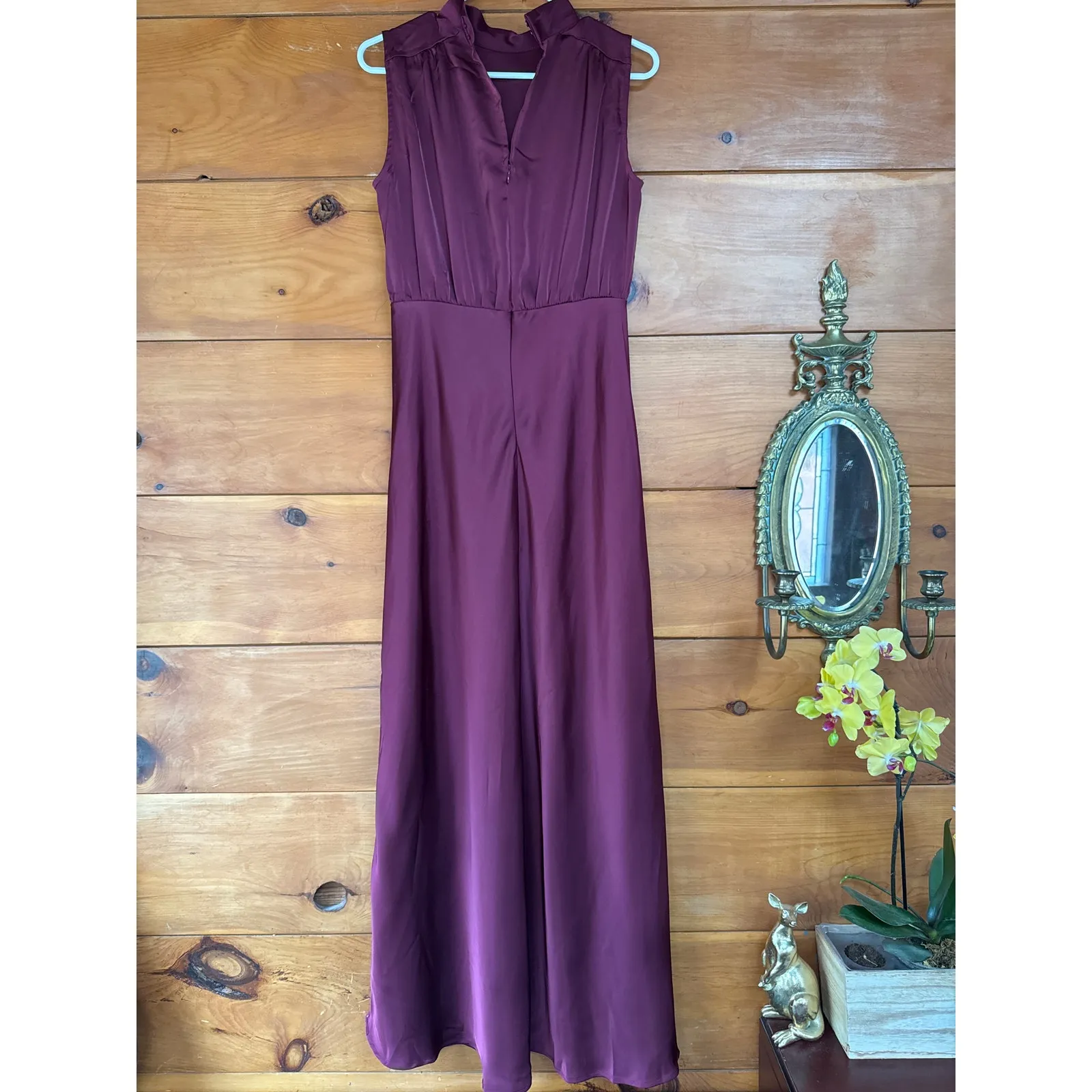 Lulus Classic Elegance Wine Satin Maxi Dress Wedding Bridesmaid Luxury Size L - Image 4
