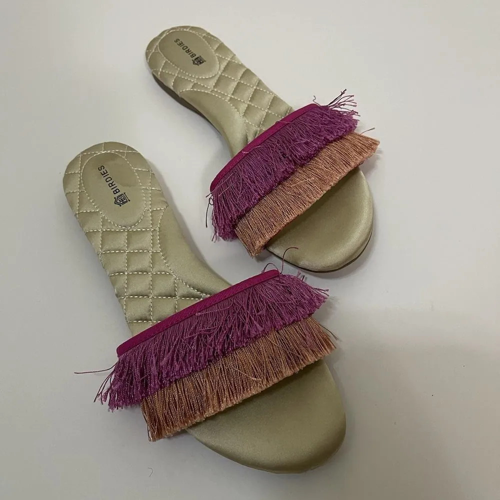 Birdies The Sparrow Sandal in Sangria Pink Orange fringe slip on quilted US 7.5 - Image 2