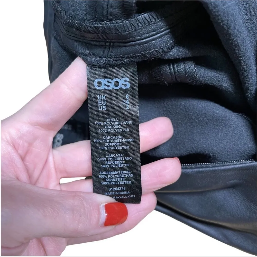 ASOS Faux Leather Pleated Black Mini Skater Skirt Size 2 - Image 10