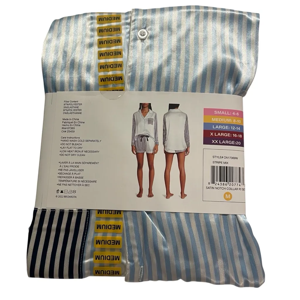 BB Dakota Satin Notch Collar PJ Set NWT Women Med Long Sleeve Shorts Loungewear - Image 3