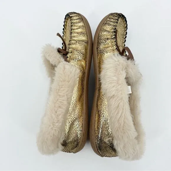 J. Crew Lodge Shoes Size 7 Gold Crackled Metallic Slipper‎ Cabin Cozy - Image 6