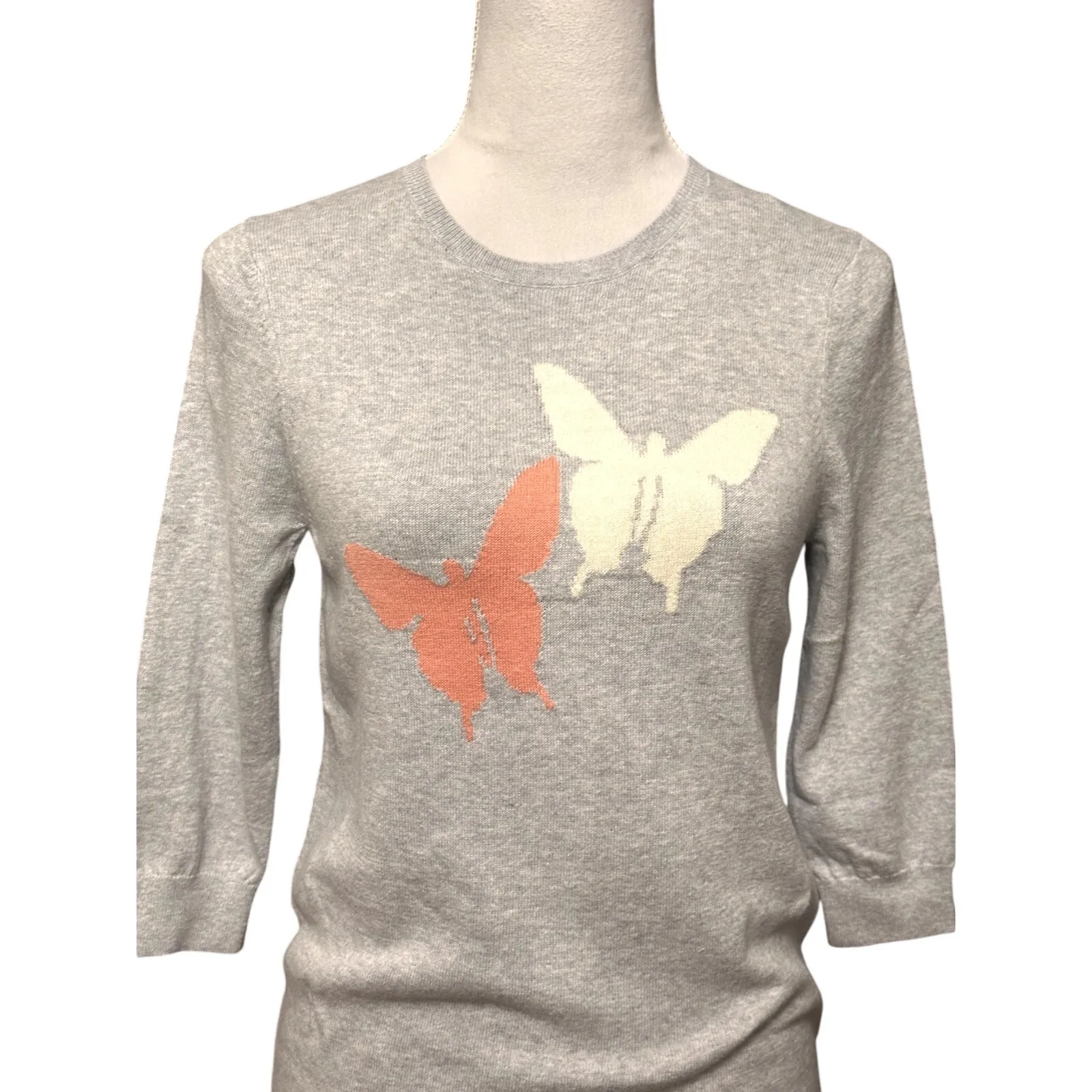 Weatherproof Vintage Sweater Soft Cotton Cashmere Butterfly Design Gray W XS NWT - Image 3
