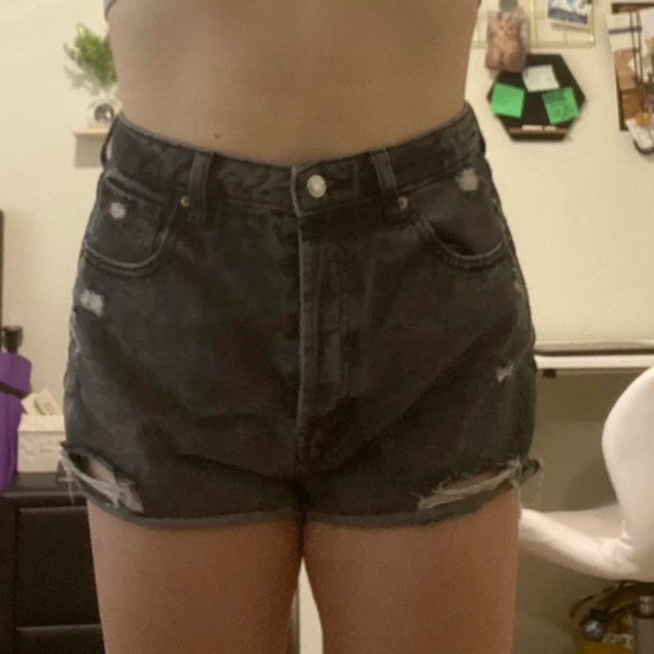 Wild Fable Black Acid Wash Distressed Denim Jean Shorts - Image 2