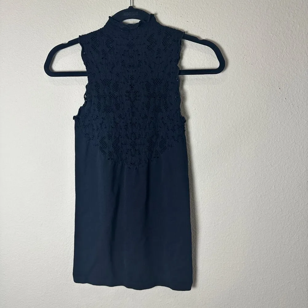 VINTAGE FREE PEOPLE Lace Cut Out Bodycon Dress Black Size S/M - Image 13