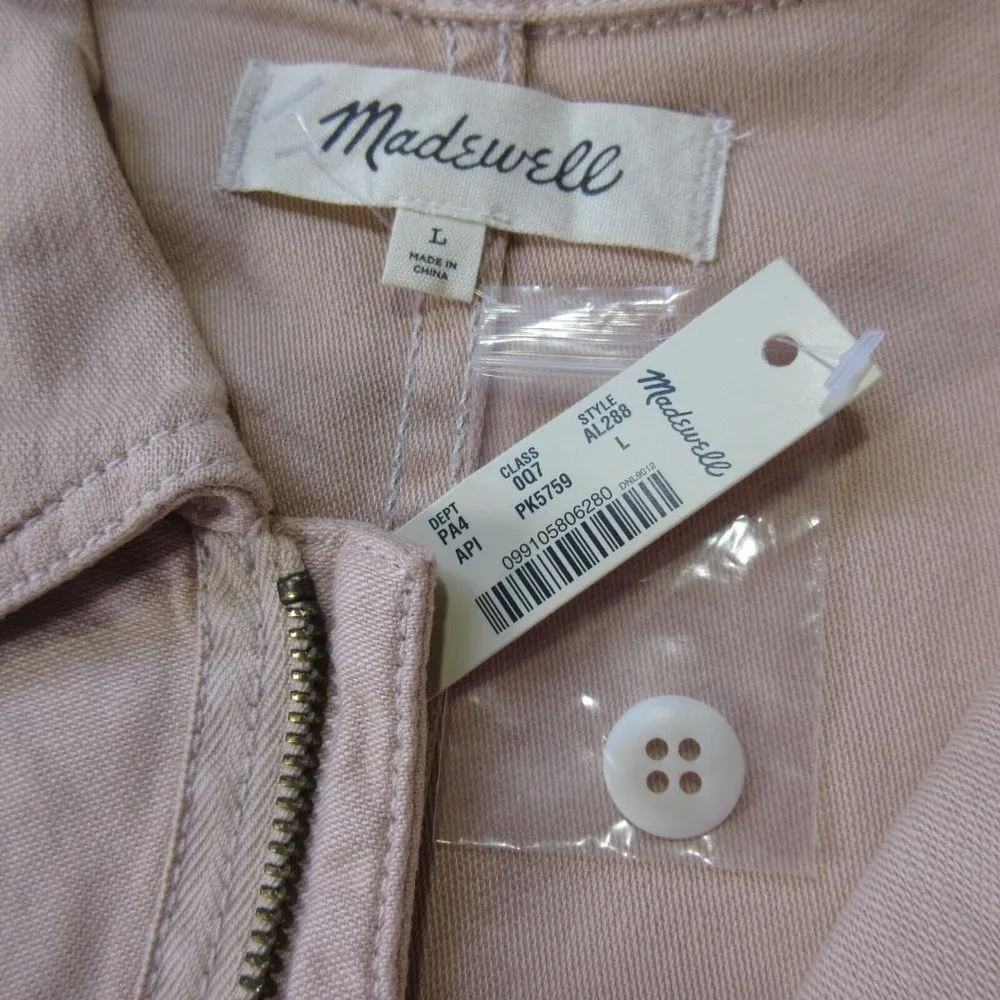 NWT Madewell Garment Dyed Zip Front Coverall in Avalon Pink Jumpsuit L - Image 3