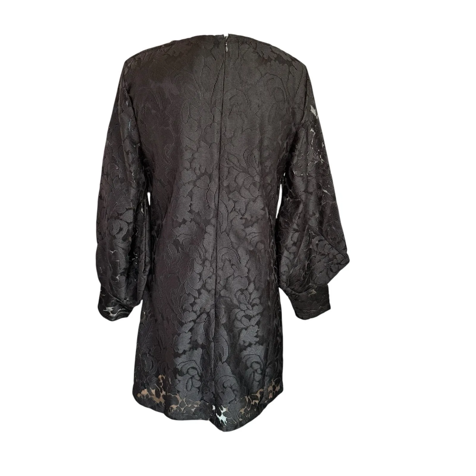 MOLLY BRACKEN BLACK‎ LACE LONG SLEEVE DRESS Medium - Image 4