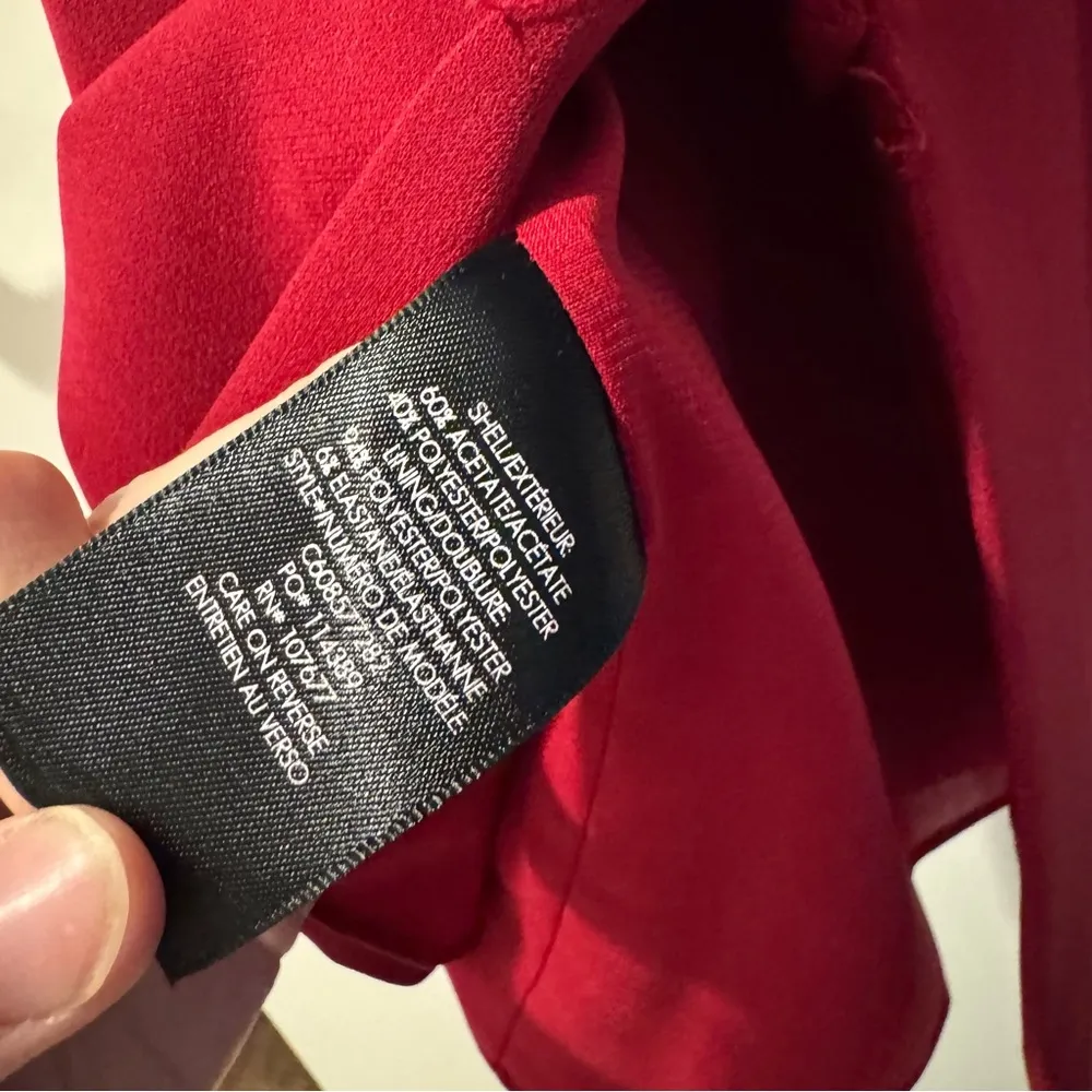 ALICE + OLIVIA Esmra Fitted V Neck Dress in Bordeaux Red | Size 4 - Image 7