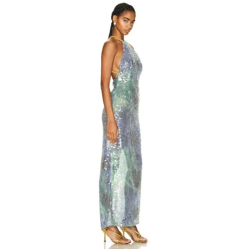 ILA Mer Sequin Maxi Dress in Blue 38 New Womens Long Formal Mosaic Gown Size undefined - Image 3