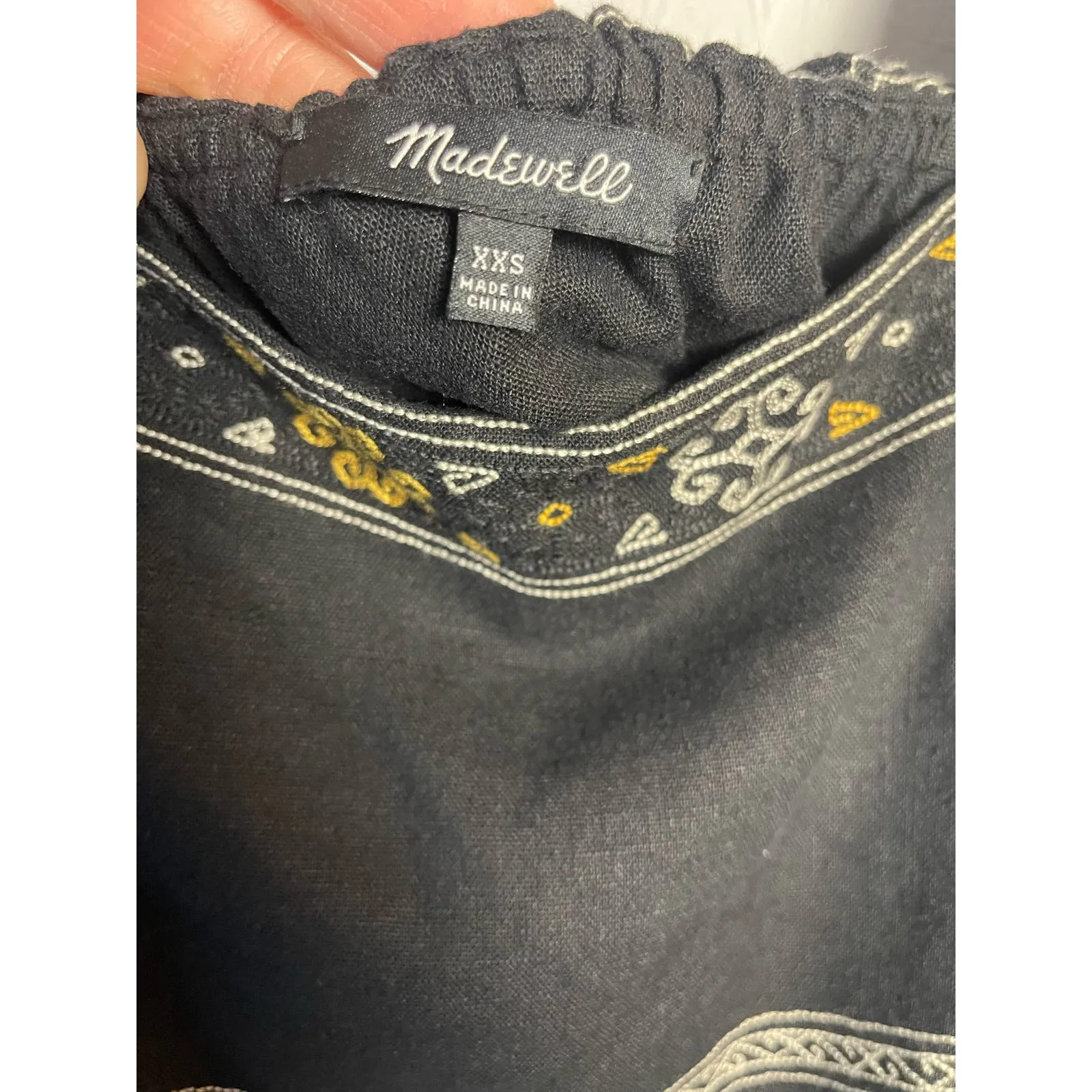 Madewell Black Linen‎ Blend Embrodiered Tiered Dress Size XXS - Image 9