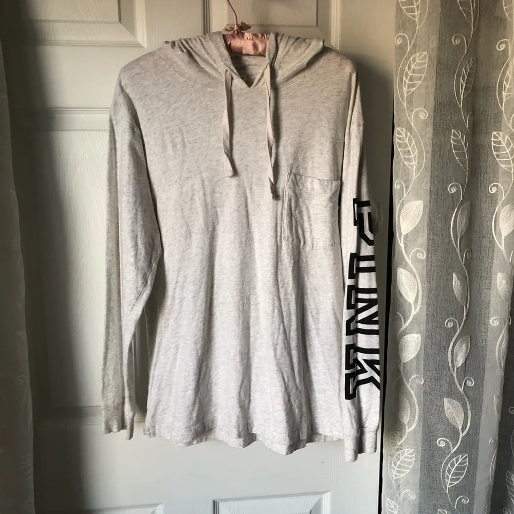 Pink Victoria's Secret Campus Long Sleeve Hoodie Tee Gray Rainbow Logo S P - Image 3