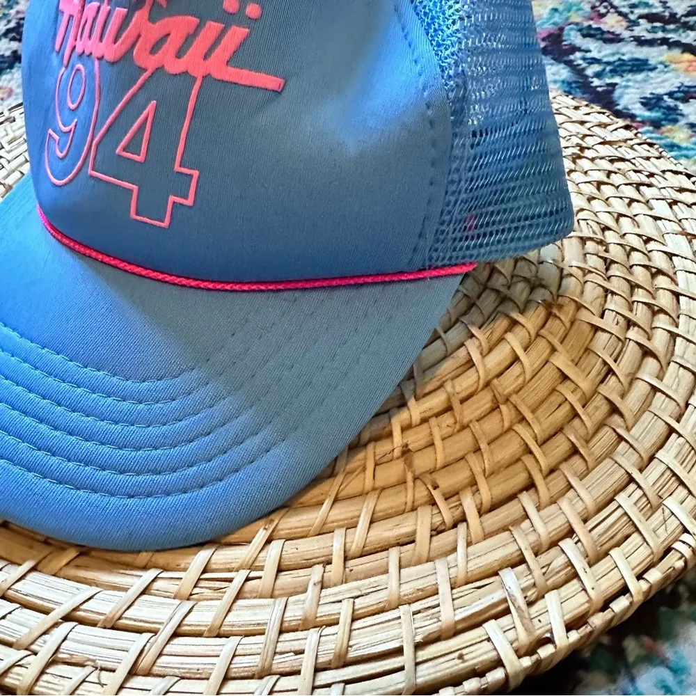 Vintage 1994 Hawaii Snap Back Mesh Trucker Hat Blue - Image 2