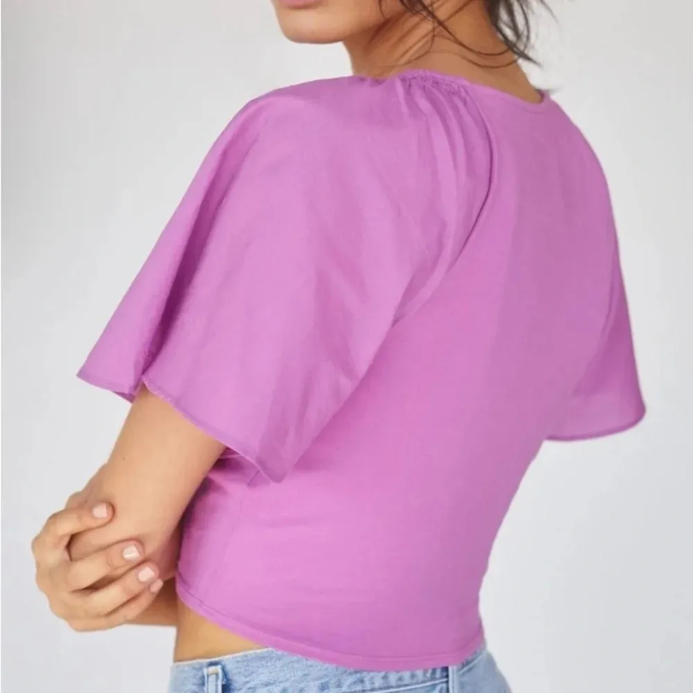 Women's Maeve Anthropologie Purple Rouched Butterfly Short Sleeve Blouse Size XS - Image 3