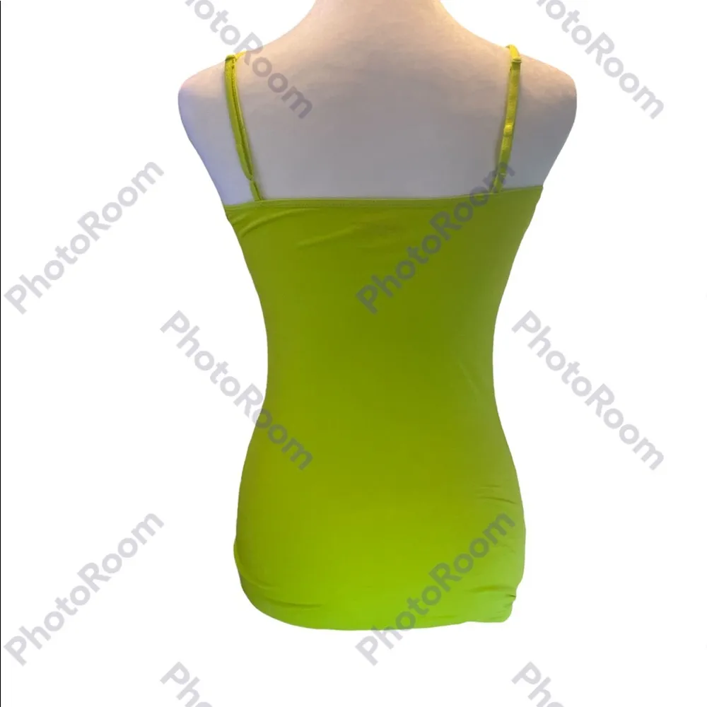 Neon Green Adjustable Spaghetti Strap Bodycon Tank Top Size Small - Image 3