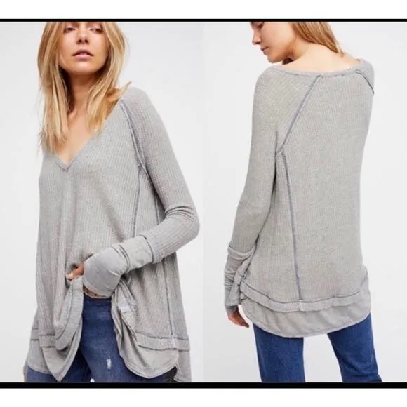 Free People we the free Laguna Gray Waffle sweater thumb holes size xs - Image 2