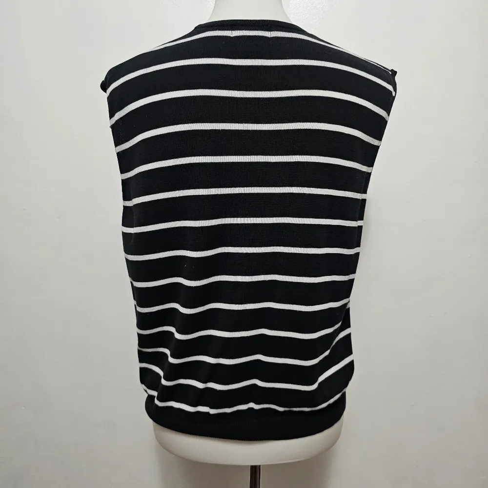 City Silk Black & White Stripe Sleeveless Crewneck Silk Blend Sweater Size XL - Image 4