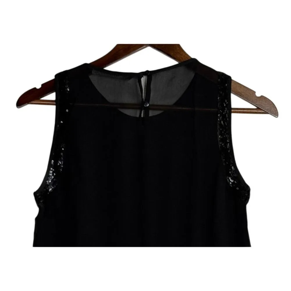 ZARA Sheer Sequins Detailing Cropped Tank Top Key Hole Button Back S Black #3325 - Image 5