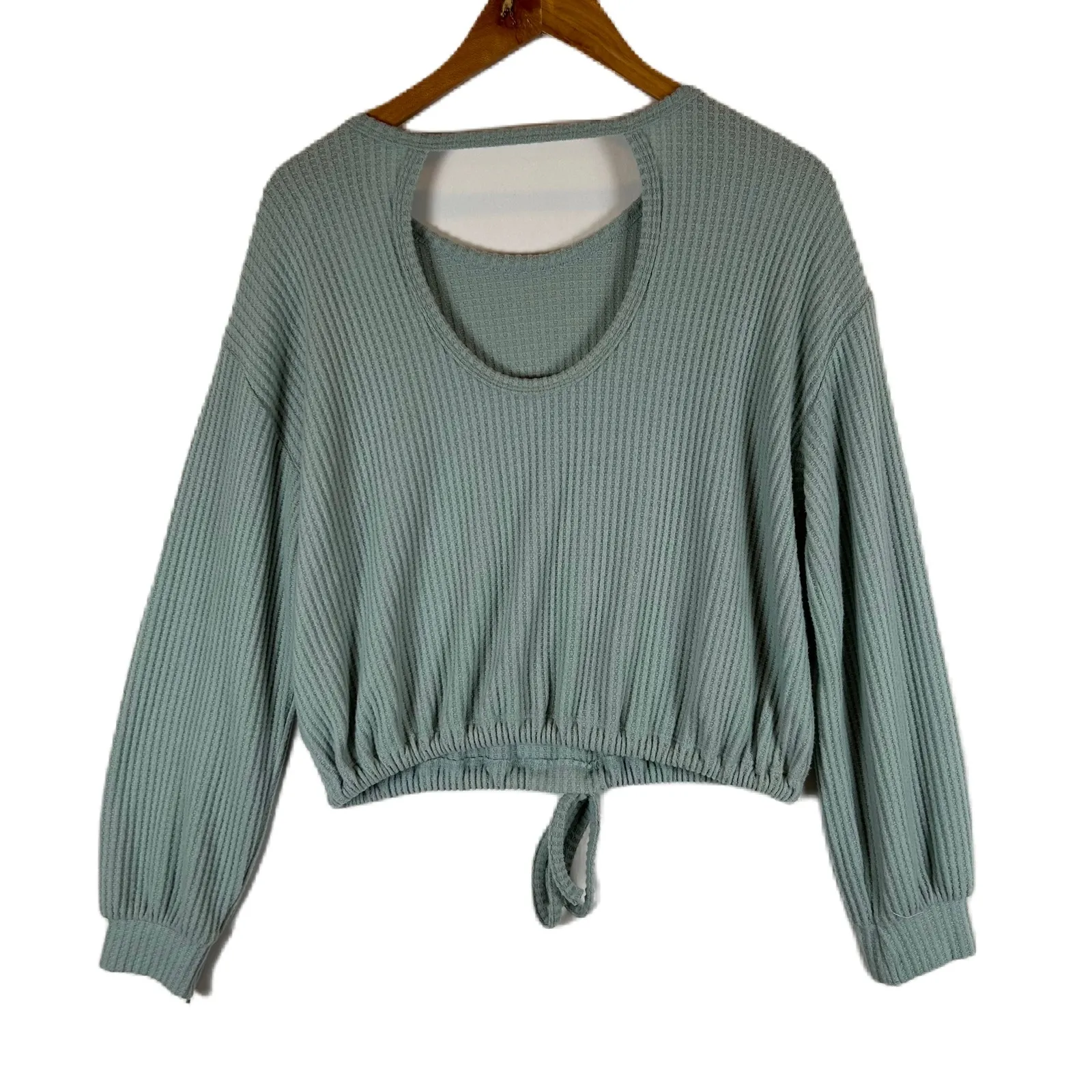 NWT Hollister Womens XS Waffle Knit Tie Front Long Sleeve Top Cutout Back‎ - Image 2