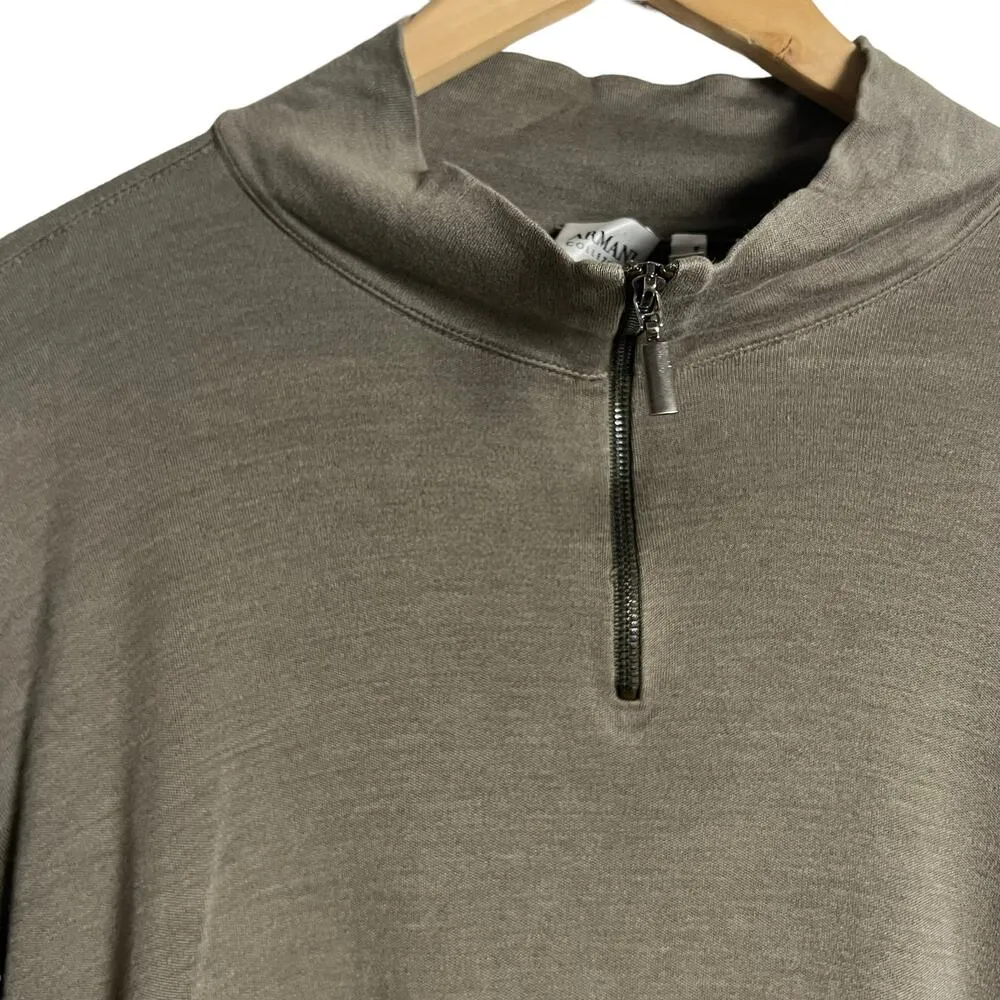 Armani Collezioni Olive Green Silk Blend Quarter Zip Pullover Sweater Size Large - Image 3