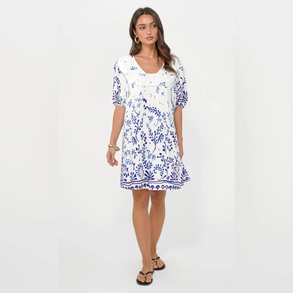 Greylin Nanci Popover Mini Dress Ivory Blue Size Small NWT Casual Vacation - Image 5