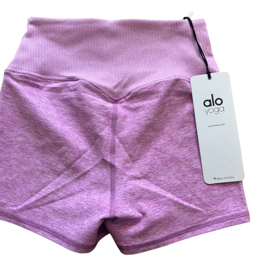 NWT Alo Yoga Alosoft Aura shorts Pink Lavender Heather sz XXS Gym Run High Waist - Image 2
