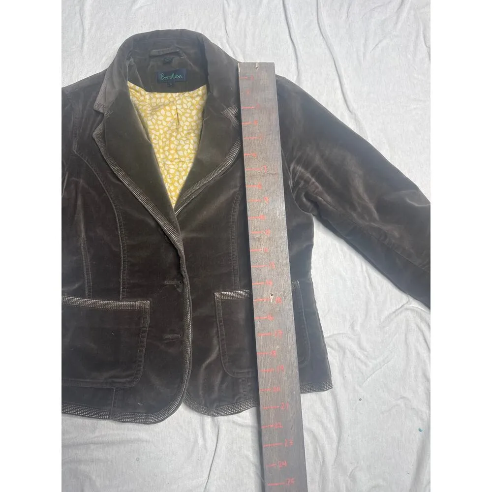 Boden Women’s Blazer Size 12 Brown 100% Cotton Vintage Style Yellow Lining - Image 6