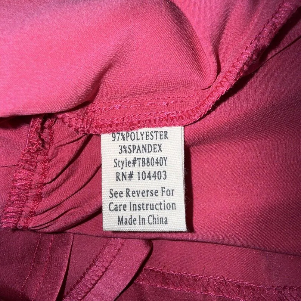 Flower & Feather Pink Silky Designer Preppy Shine Glam Bow Tie Blouse Top Small - Image 10